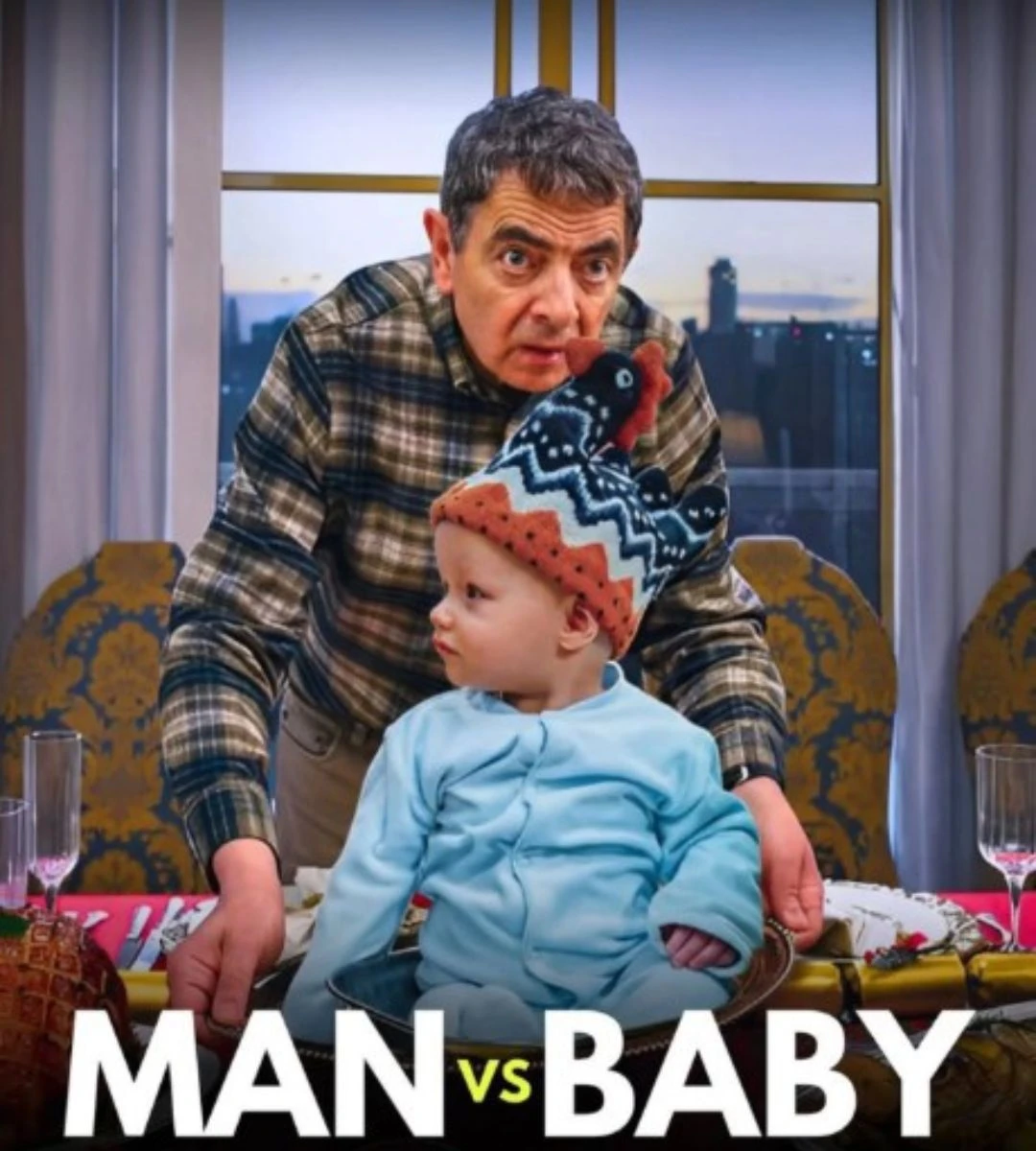 Czy dziecko z Człowiek kontra dziecko jest prawdziwe Kadr z serialu Man vs Baby na Netflixie z dzieckiem i Rowanem Atkinsonem