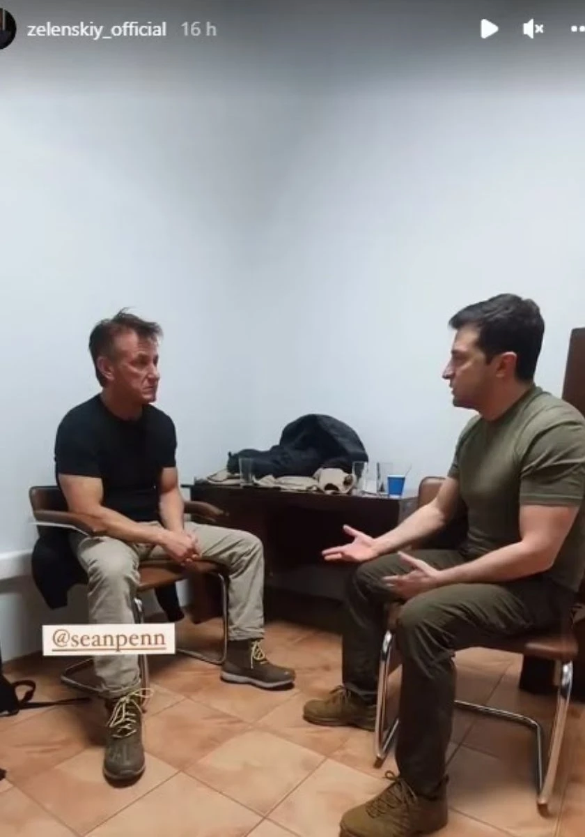 Sean Penn i Oscar:Sean Penn i Wołodymyr Zełenski podczas spotkania w 2022 roku.